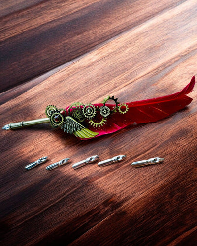 Pióro Kaligraficzne "Steampunkowa Elegancja" z Piórem z Indyka - Handgjorda 5 varianter att välja mellan, personalisering med gravyr som present