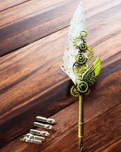 Pióro Kaligraficzne "Steampunkowa Elegancja" z Piórem z Indyka - Handgjorda 5 varianter att välja mellan, personalisering med gravyr som present