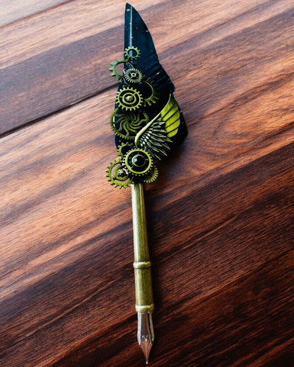 Pióro Kaligraficzne "Steampunkowa Elegancja" z Piórem z Indyka - Handgjorda 5 varianter att välja mellan, personalisering med gravyr som present
