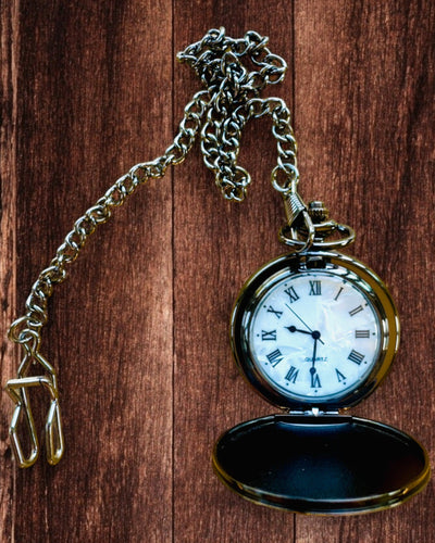 Klassisk Fickur med Romerska Siffror och Kedja, Kvarts, Svart Glans - färg svart