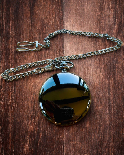 Klassisk Fickur med Romerska Siffror och Kedja, Kvarts, Svart Glans - färg svart