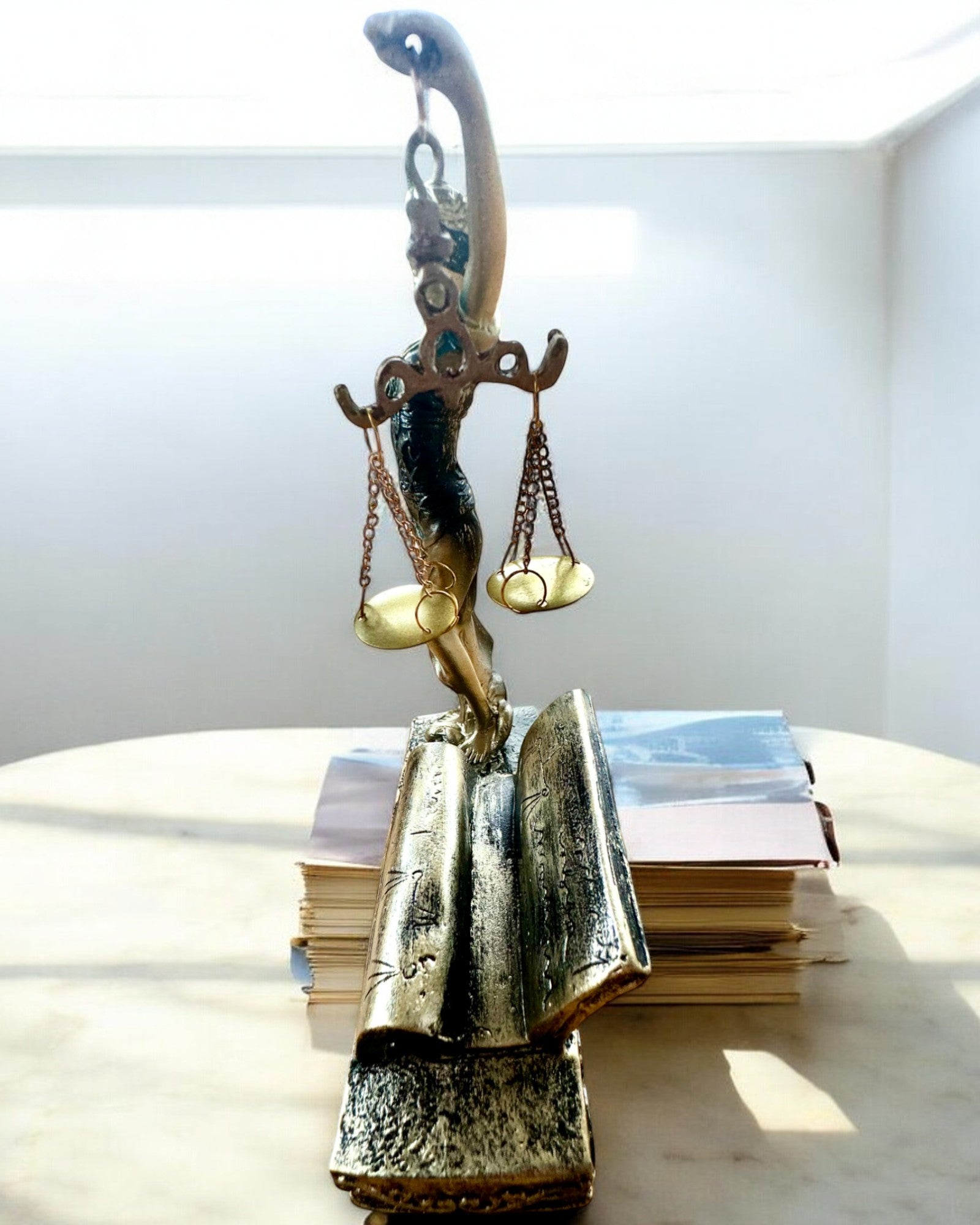 Statuett "Justicia 2" - Rättvisans Gudinna – Konstnärlig Dekoration för Hylla, Hantverk av Harts, anpassning med gravyr