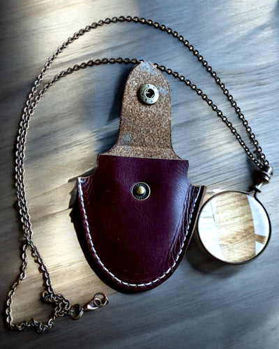 Vintage Look - Förstoringsglas i glas med läderfodral, möjlighet till personlig gravyr