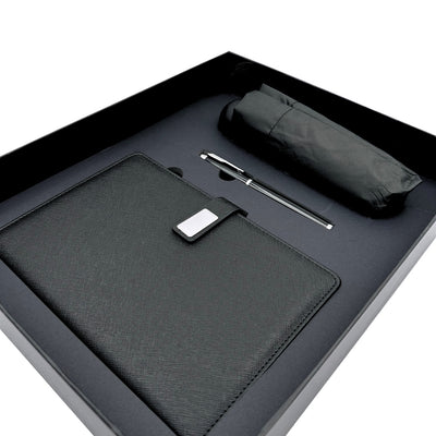 Elegant presentset - anteckningsbok i läder med paraply och penna i presentask - EE12