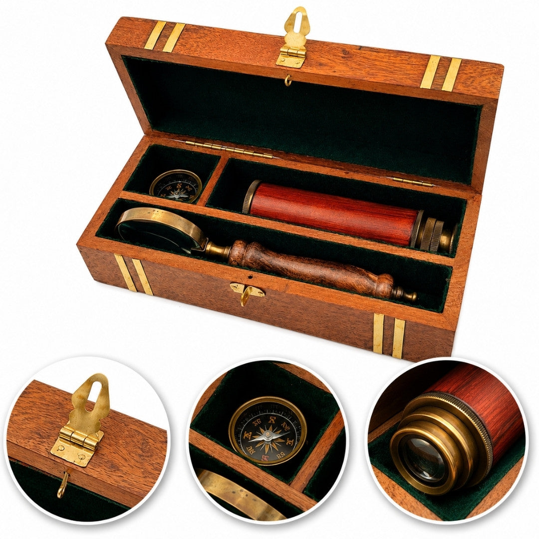 Exklusivt retro-presentset – kikare, kompass och förstoringsglas - NC102369