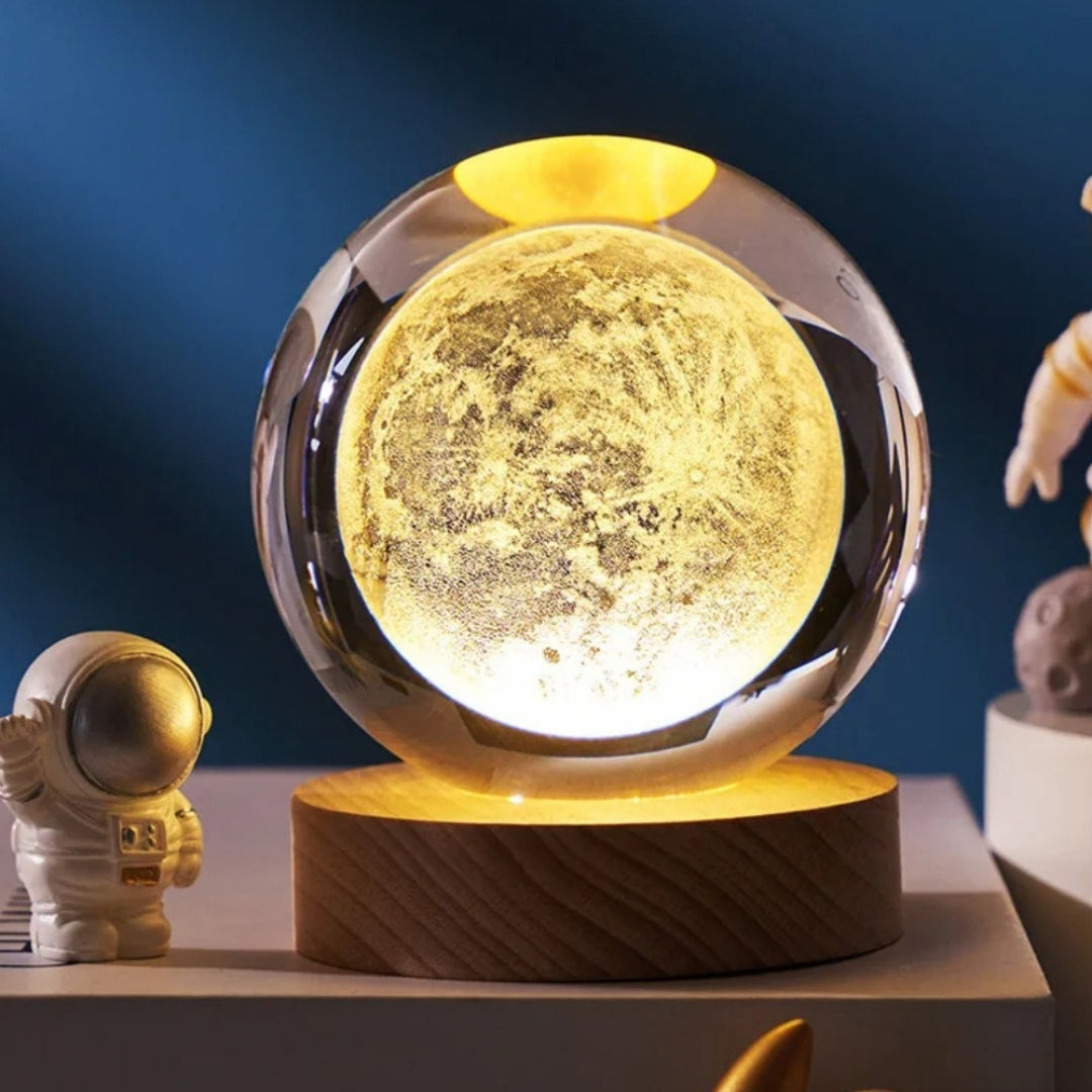 3D-glaskula Månen - LED-nattlampa USB - skrivbordsgadget
 - KKS