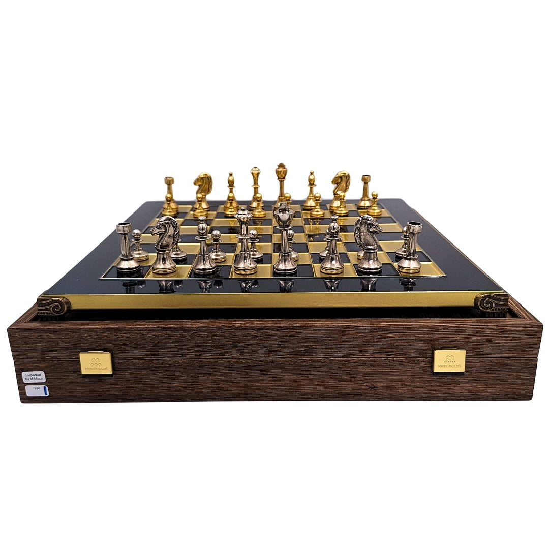 Exklusivt, stort klassiskt metallschack Staunton - 36x36 cm - S34
