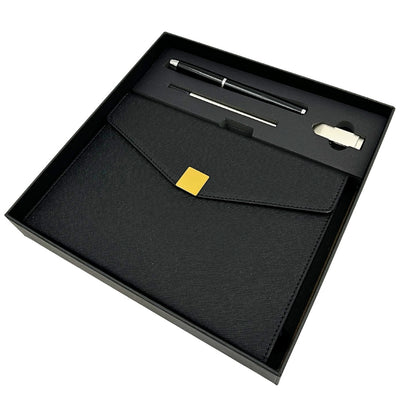 Elegant premium-presentset – A5-anteckningsbok med penna och USB-minne 16GB i ask – svart-guld – EE9