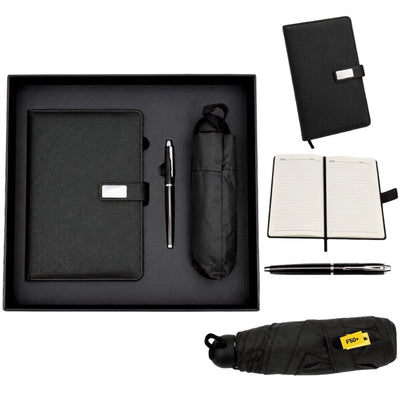 Elegant presentset - anteckningsbok i läder med paraply och penna i presentask - EE12