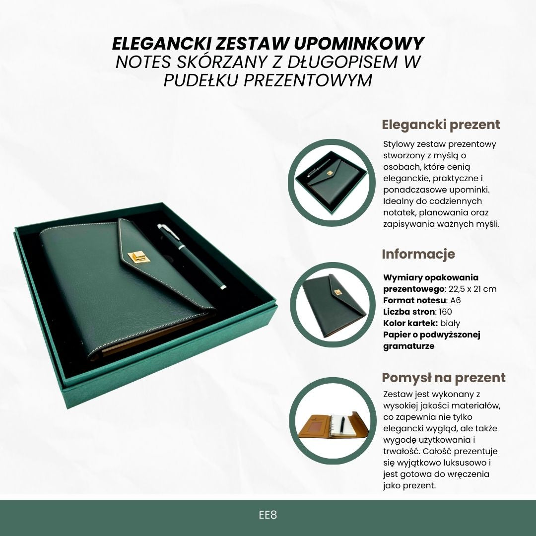 Elegant presentset - läderanteckningsbok med penna i presentask – Premium – EE8