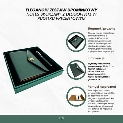 Elegant presentset - läderanteckningsbok med penna i presentask – Premium – EE8