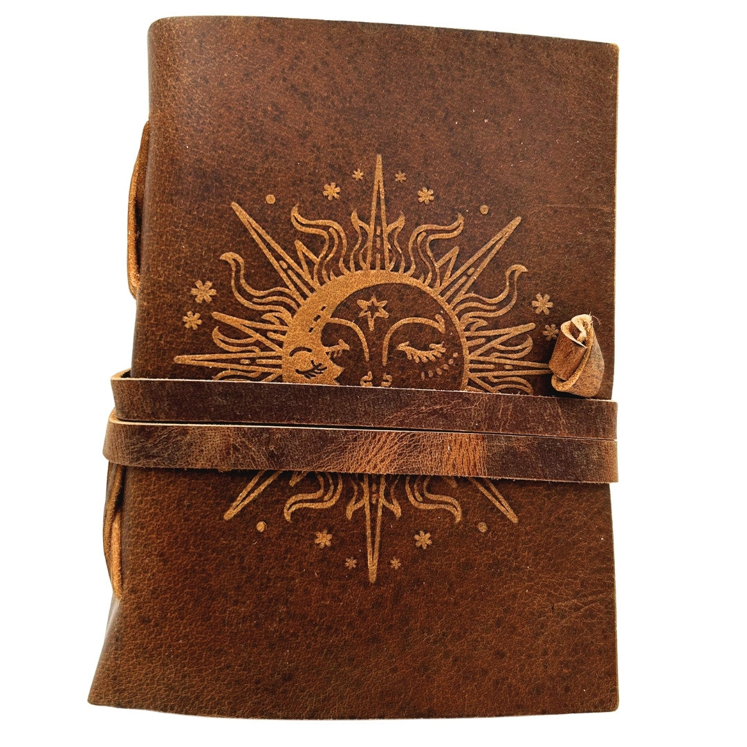 Läderanteckningsbok Vintage 200 sidor - Solen och månen - buffelläder – H038