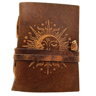 Läderanteckningsbok Vintage 200 sidor - Solen och månen - buffelläder – H038