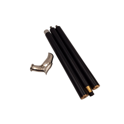 Hopfällbar träkäpp med örnhuvud - elegant present med möjlighet till personlig gravyr, längd 91,5 cm, svart med silverfärgat mässingshandtag