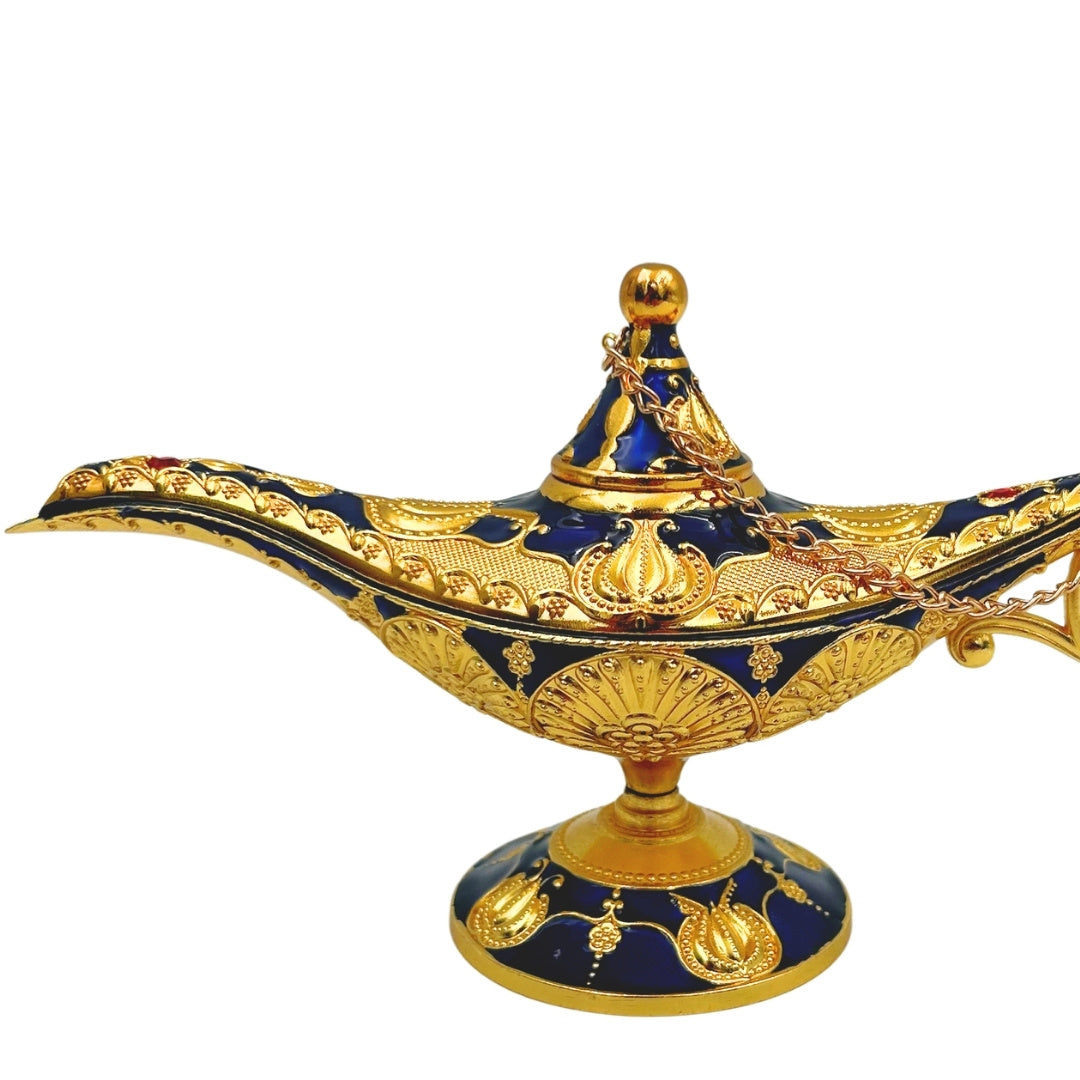 Aladdins lampa LABB med metalldekorationer i guldfärg, mörk marinblå, 22 x 7 x 11 cm