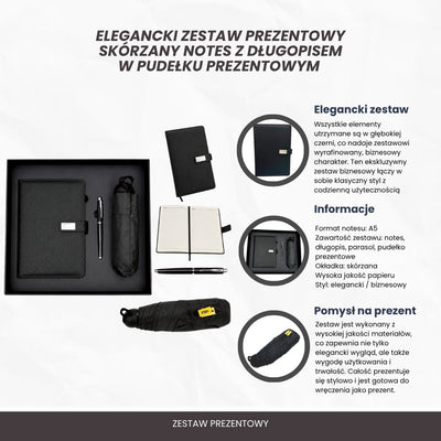 Elegant presentset - anteckningsbok i läder med paraply och penna i presentask - EE12