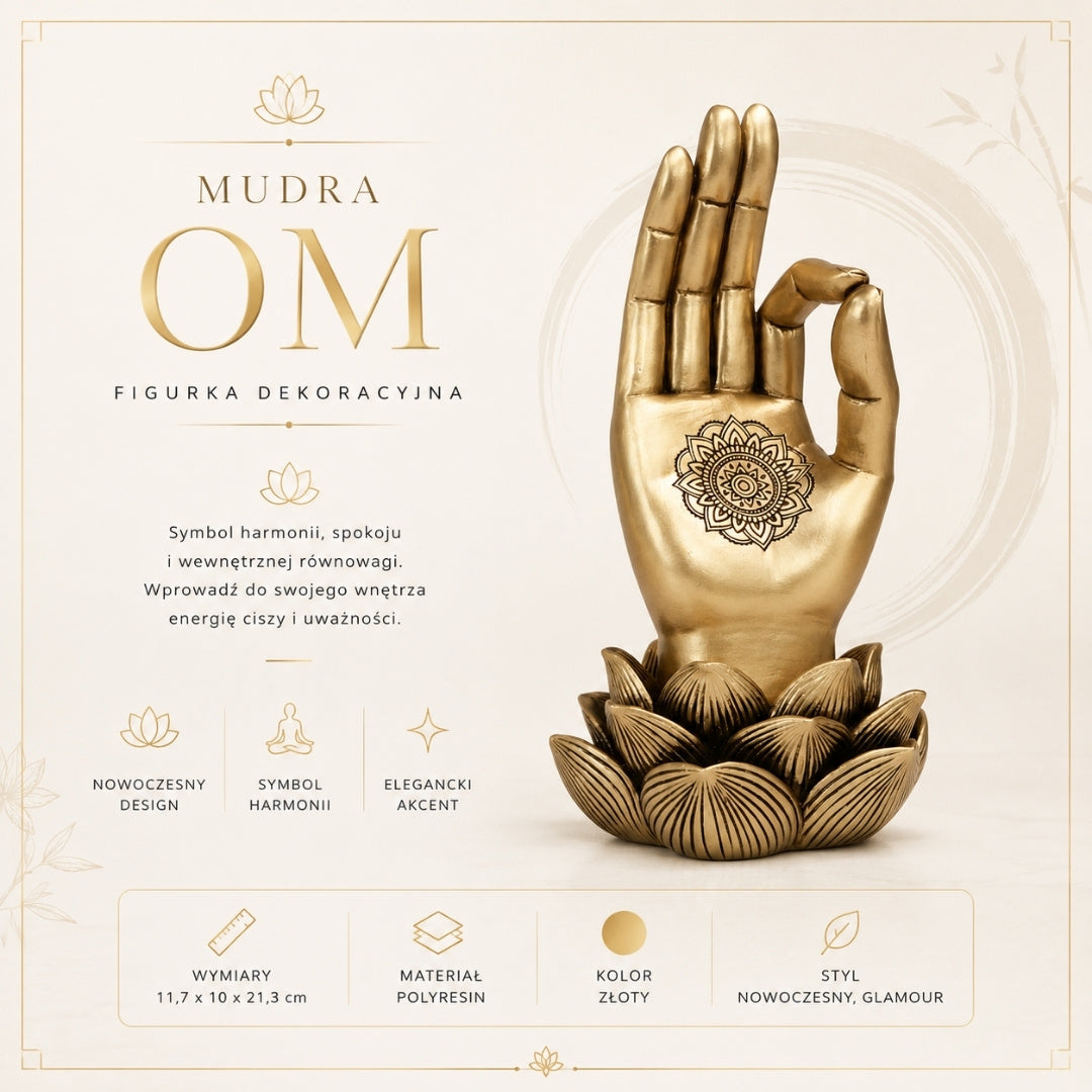 Gyllene figur Buddhas hand Mudra OM - yoga lotusblomma - 43724