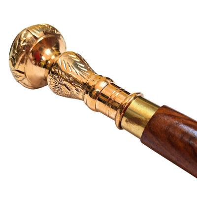 Elegant hopfällbart promenadkäpp med mässingshandtag - brun träkäpp med gravyrmöjlighet - perfekt present till seniorer med retrostil - maxlängd 96 cm