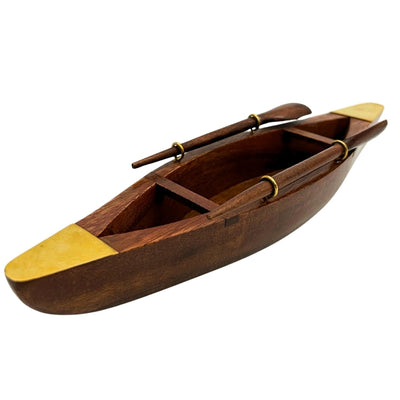 Elegant trämodell av båt 25 cm - dekoration för skrivbord med mässingselement - idealisk present till seglare med möjlighet till personalisering med gravyr - maritim och retro stil