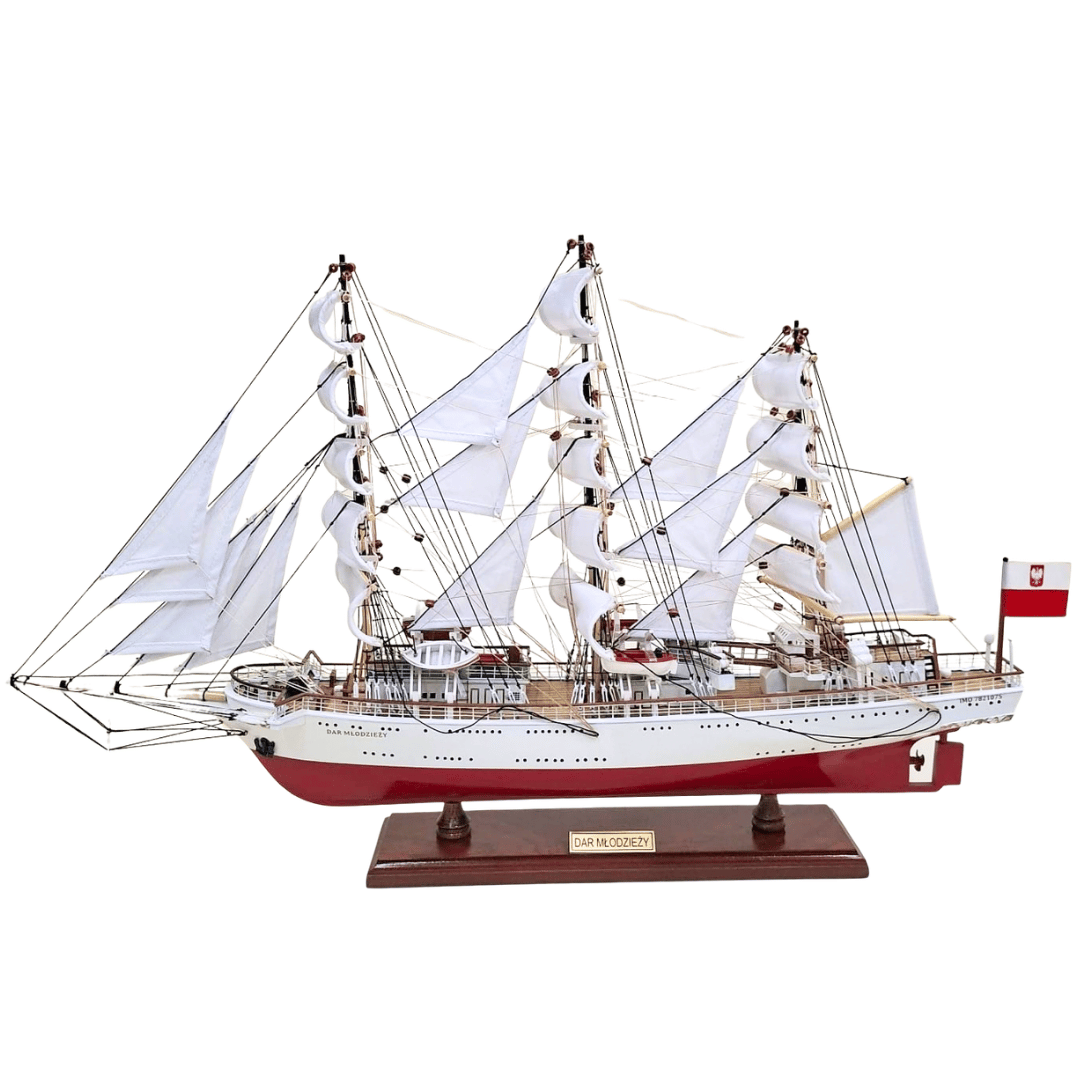 Exklusiv modell av segelfartyget Dar Młodzieży XXL 71 cm, med möjlighet till personlig gravyr
