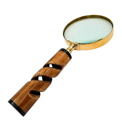 Förstoringsglas i mässingsram med hornhandtag NC2356 - elegant present med möjlighet till personlig gravyr, 3,5x förstoring, längd 18,5 cm, diameter 7,5 cm