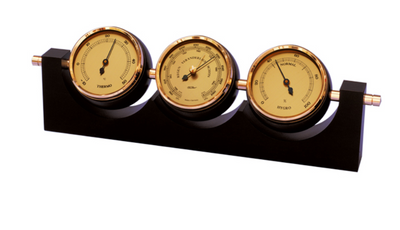 Exklusiv väderstation Fischer - Barometer hygrometer termometer - Mässing mahogny – 7894-22