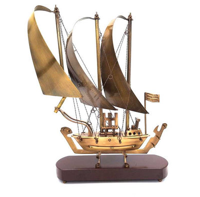 Stort mässingsfartyg på träbas - 38cm - N-3615B