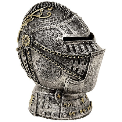 Dekorativ sparbössa i form av en riddarhjälm med gravyr – antiksilver, 13 cm