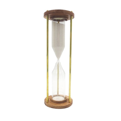 Timglas i mässing och trä, 30 min, med möjlighet till personlig gravyr – elegant present för alla tillfällen, höjd 30,5 cm, vit sand, klassiska material