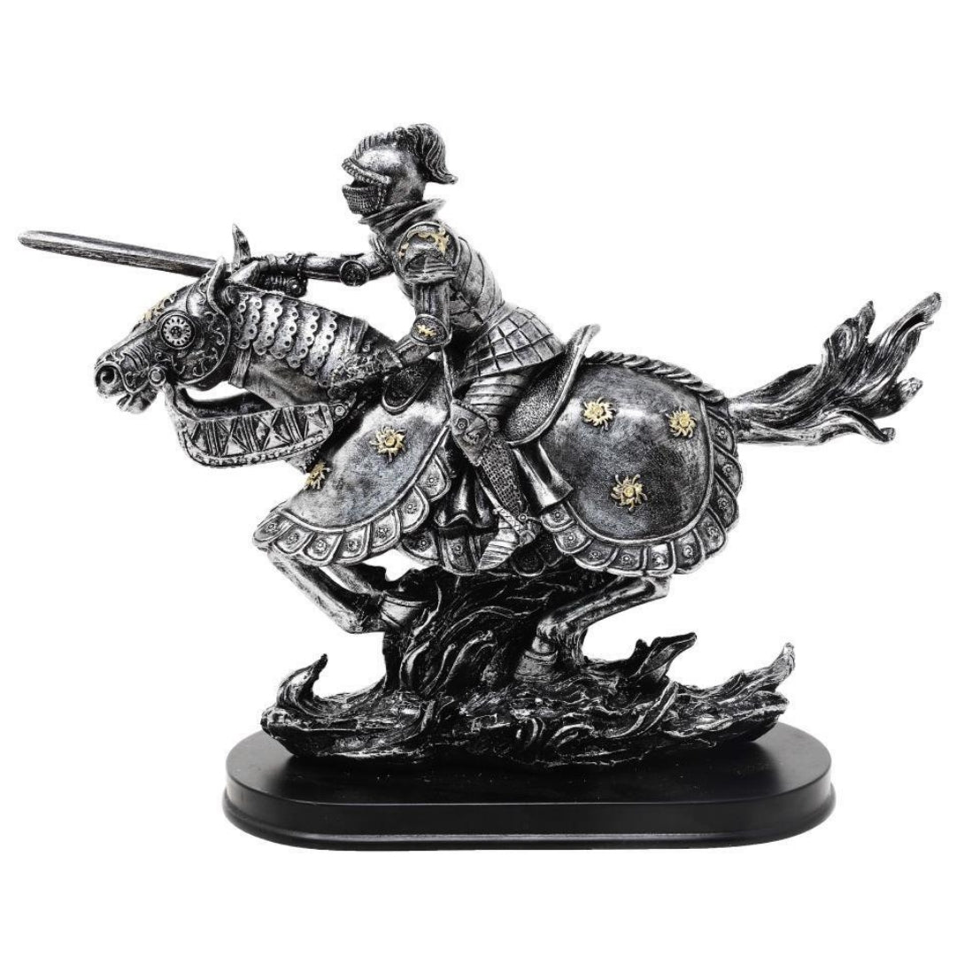 Figur Riddare till häst 31cm – handmålad polyresin – MC-23152