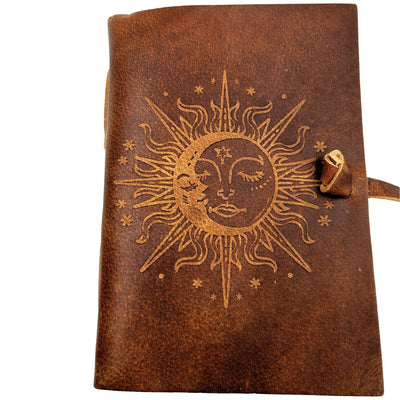Läderanteckningsbok Vintage 200 sidor - Solen och månen - buffelläder – H038