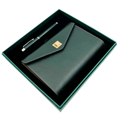 Elegant presentset - läderanteckningsbok med penna i presentask – Premium – EE8