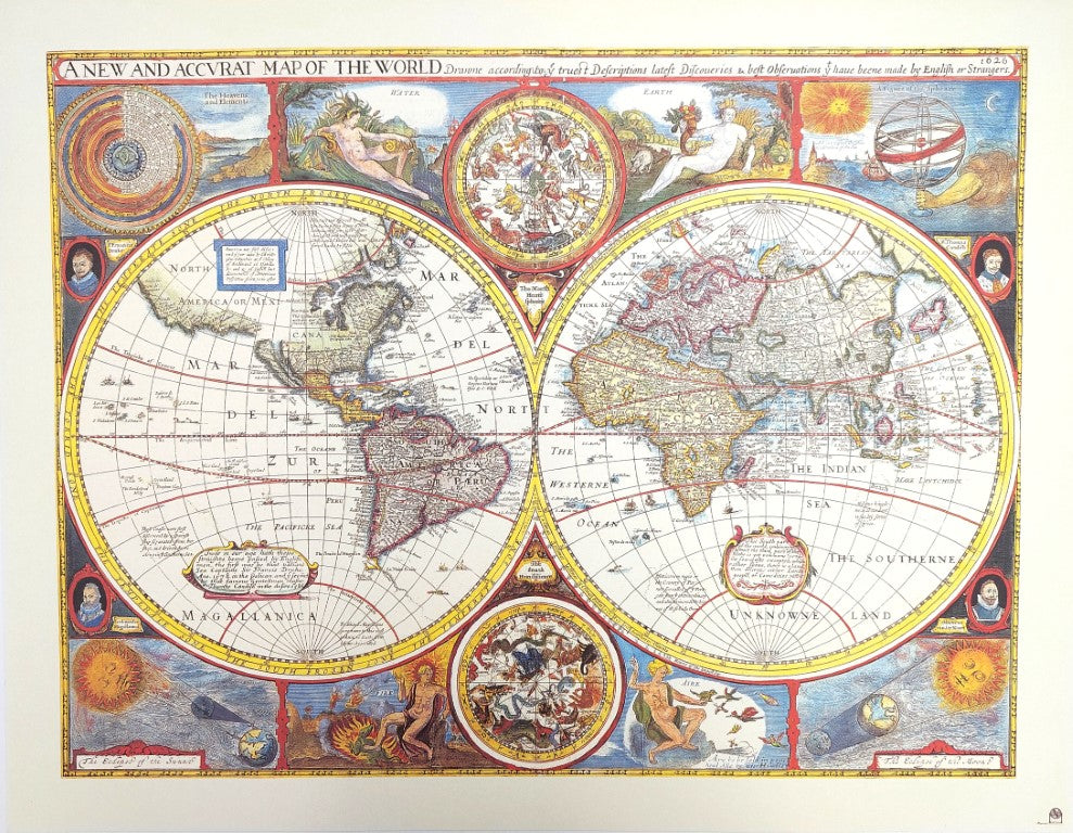 Världskarta retro - 52 x 39 cm - John Speed 1651 år - M1651
