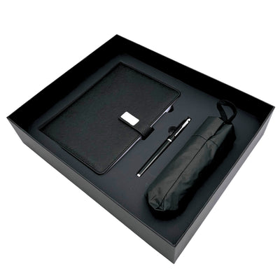 Elegant presentset - anteckningsbok i läder med paraply och penna i presentask - EE12