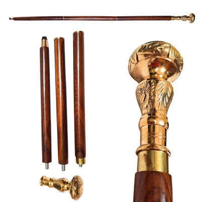 Elegant hopfällbart promenadkäpp med mässingshandtag - brun träkäpp med gravyrmöjlighet - perfekt present till seniorer med retrostil - maxlängd 96 cm