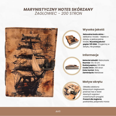 Maritim läderanteckningsbok segelfartyg retro - Present till en seglare – AH11