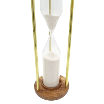 Timglas i mässing och trä, 30 min, med möjlighet till personlig gravyr – elegant present för alla tillfällen, höjd 30,5 cm, vit sand, klassiska material