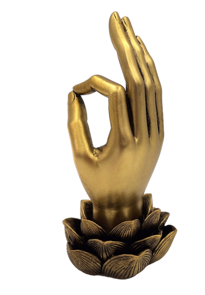 Gyllene figur Buddhas hand Mudra OM - yoga lotusblomma - 43724