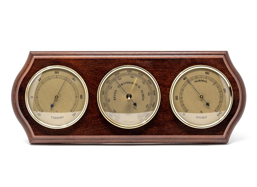Fischer väderstation – barometer hygrometer termometer – mässing trä – 9176-22
