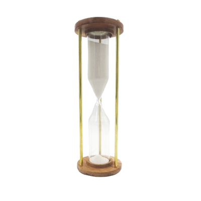 Timglas i mässing och trä, 30 min, med möjlighet till personlig gravyr – elegant present för alla tillfällen, höjd 30,5 cm, vit sand, klassiska material