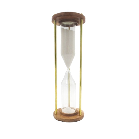 Timglas i mässing och trä, 30 min, med möjlighet till personlig gravyr – elegant present för alla tillfällen, höjd 30,5 cm, vit sand, klassiska material