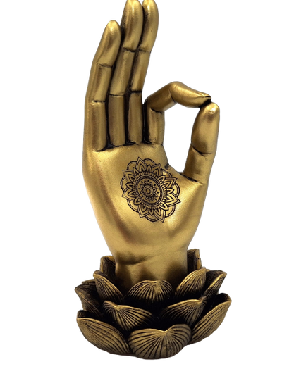 Gyllene figur Buddhas hand Mudra OM - yoga lotusblomma - 43724