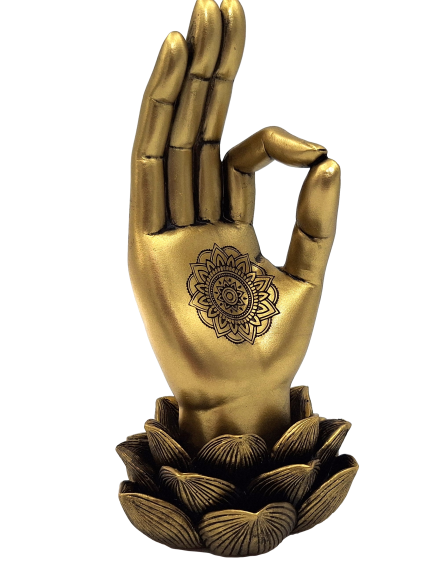 Gyllene figur Buddhas hand Mudra OM - yoga lotusblomma - 43724