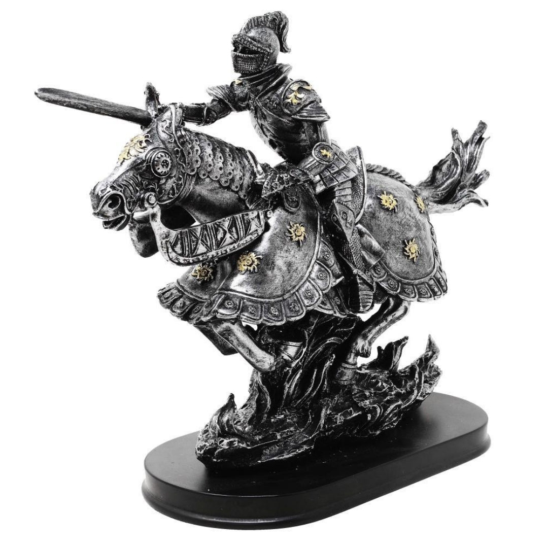 Figur Riddare till häst 31cm – handmålad polyresin – MC-23152