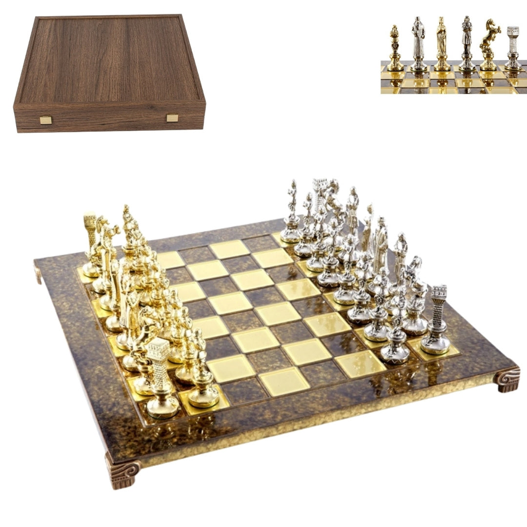 Stora exklusiva schack – 36x36 cm – guld-silver - Renässans S9BRGS