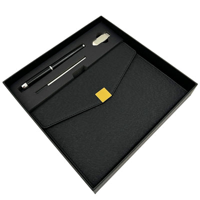 Elegant premium-presentset – A5-anteckningsbok med penna och USB-minne 16GB i ask – svart-guld – EE9
