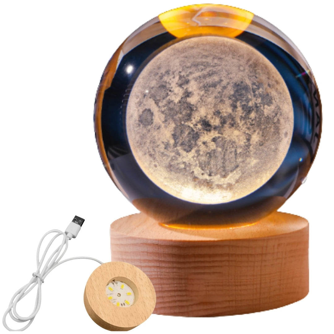 3D-glaskula Månen - LED-nattlampa USB - skrivbordsgadget
 - KKS