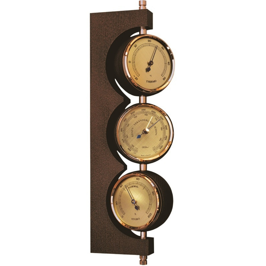Exklusiv väderstation Fischer - Barometer hygrometer termometer - Mässing mahogny – 7894-22