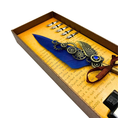 Retro kalligrafiset med blå gåspenna Vintage 6 stift bläck present – EE11
