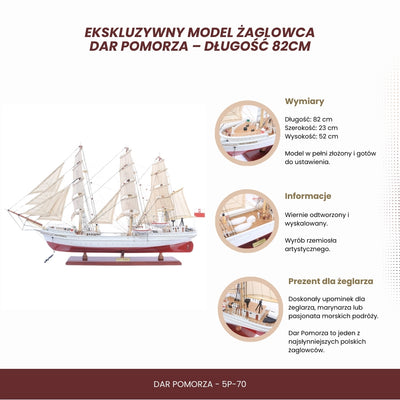 Exklusiv modell av segelfartyget Dar Pomorza 82 cm med möjlighet till personlig gravyr